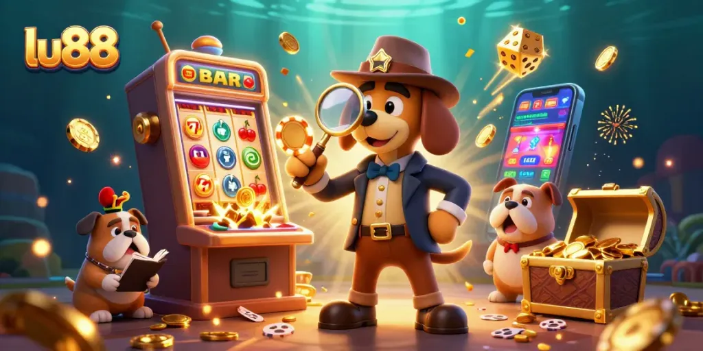 Experience excitement at lu88 with a dynamic illustration of casino adventures and winning moments.