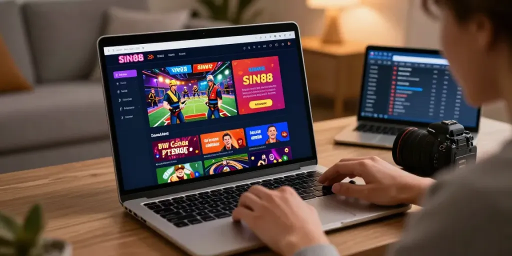 Engaged user enjoying SIN88's online betting platform in a cozy setting.