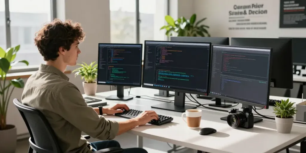Developer working with instant indexing tools in a modern tech workspace.