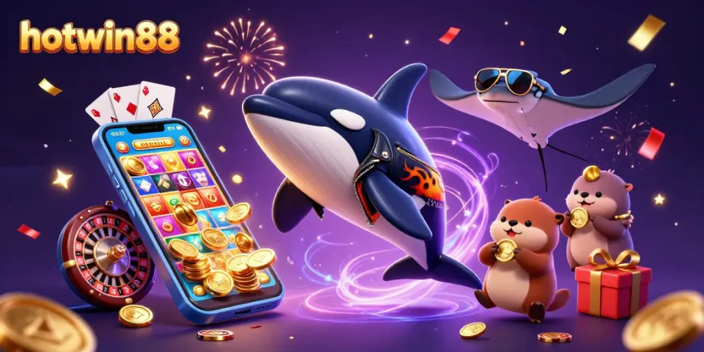 Hit big with hotwin88 in this action-packed casino scene with orca whale and sea otters!