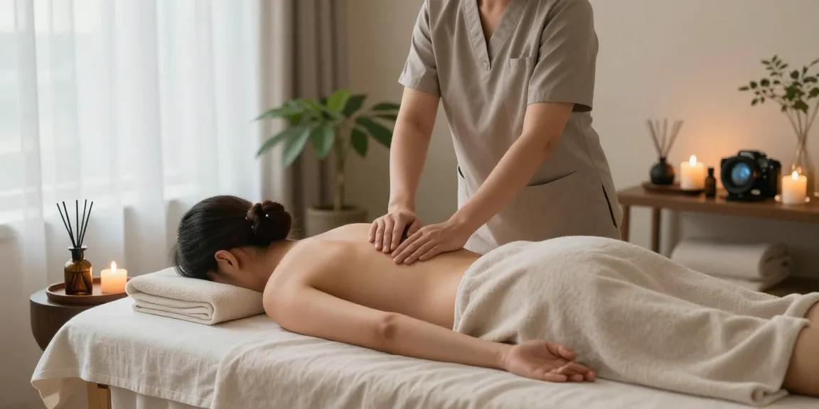 방이동출장마사지 session in a tranquil spa environment with relaxation elements.