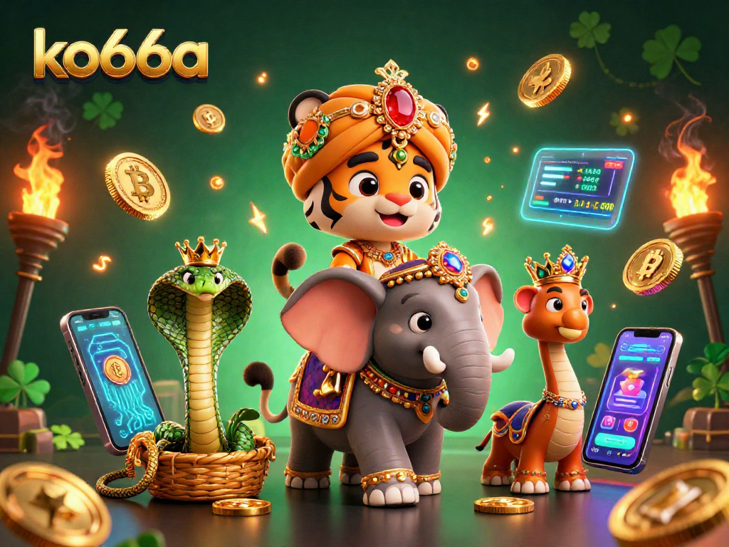 Experience thrilling gameplay with ko66a in this vibrant 3D casino scene featuring exotic characters and crypto elements.