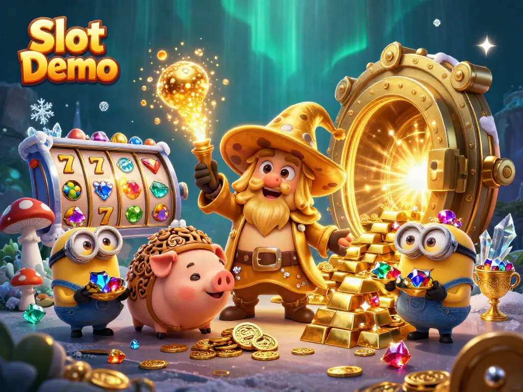 Engage with Slot Demo excitement featuring magical characters, sparkling jackpots, and vibrant slot reels.