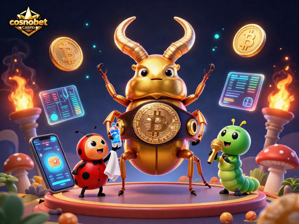 Bet on cosmobet casino with a vibrant illustration of unique characters and crypto coins.