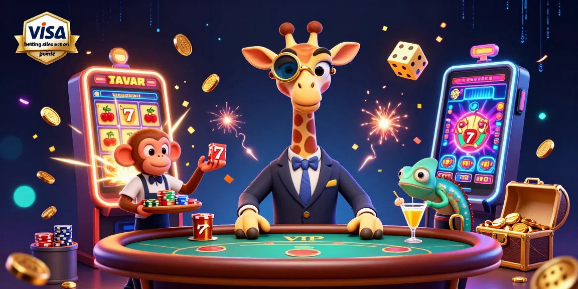 Engage with the ultimate visa betting sites not on gamstop guide featuring a high-roller giraffe, monkey valet, and vibrant casino elements.