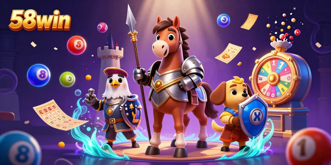 Experience the thrilling world of 58win through this vibrant casino illustration alive with lottery and gaming elements.