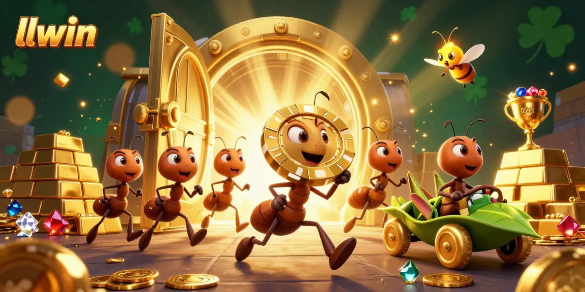llwin showcases a lively heist scene with ants and poker chips, illustrating vibrant casino gameplay.